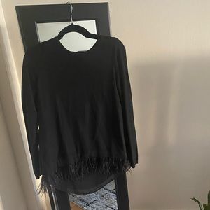 Black sweater with feather trim